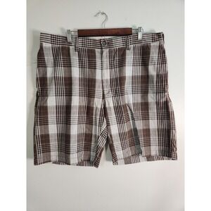 Perry Ellis America Mens Size 40 Brown Plaid‎ Shorts Pockets